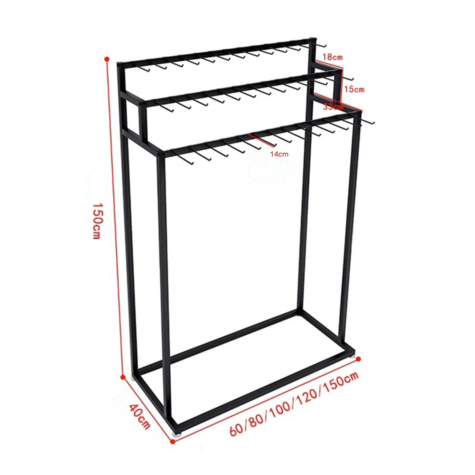 Gürtelständer, Organizer für Gürtel und Taschen, bodenstehend, Aufbewahrungshalter (schwarz, 80 x 40 x 150 cm)