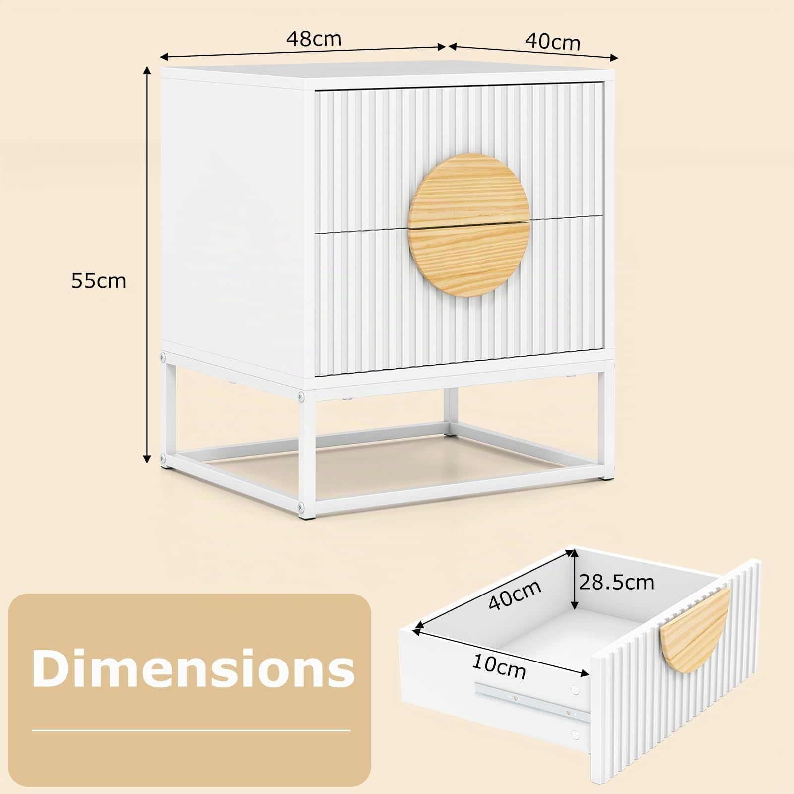 KOMFOTTEU Tables Chevet, 2 Tiroirs, Tables d'Appoint, Blanc
