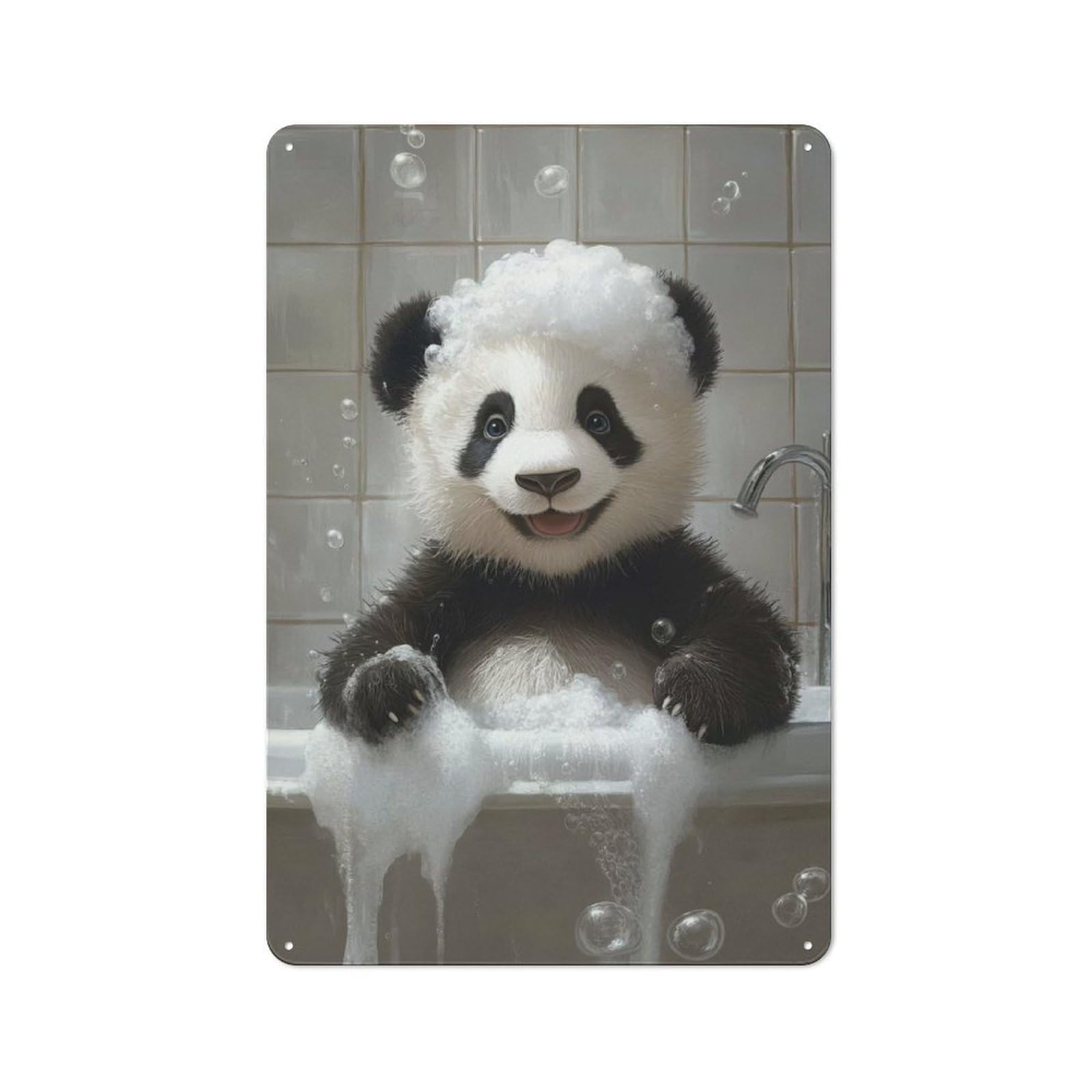 Junmoney Panda Bath Time Tin Wall Plaque 30X20cm With For Guest Room Or Hallway, For Hallway Wall Decor Fans