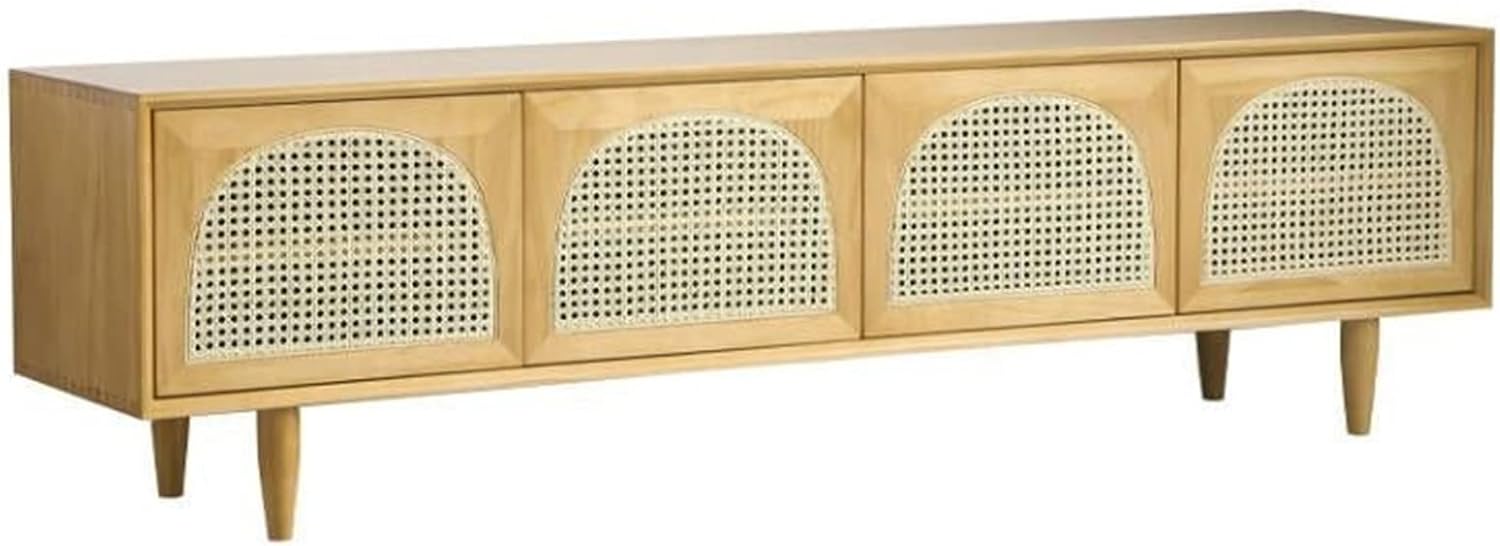 TV Stands Farmhouse Rattan TV Stand, Modern Pine Media Entertainment