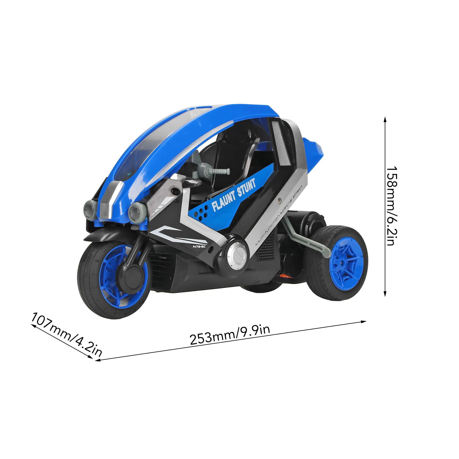 VGEBY RC Drift Moto, Échelle 1:8 Haute Vitesse 3 Roues Télécommande Stunt Moto pour Enfants Enfant pour Extérieur Intérieur(Bleu)