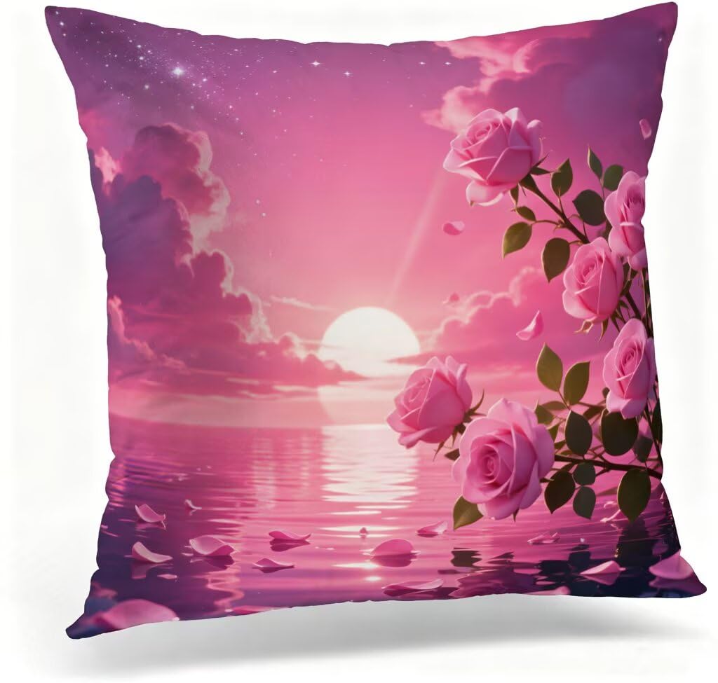 Housse coussin coucher de soleil en lin 50x50, le cadeau ideal pour femme decorative
