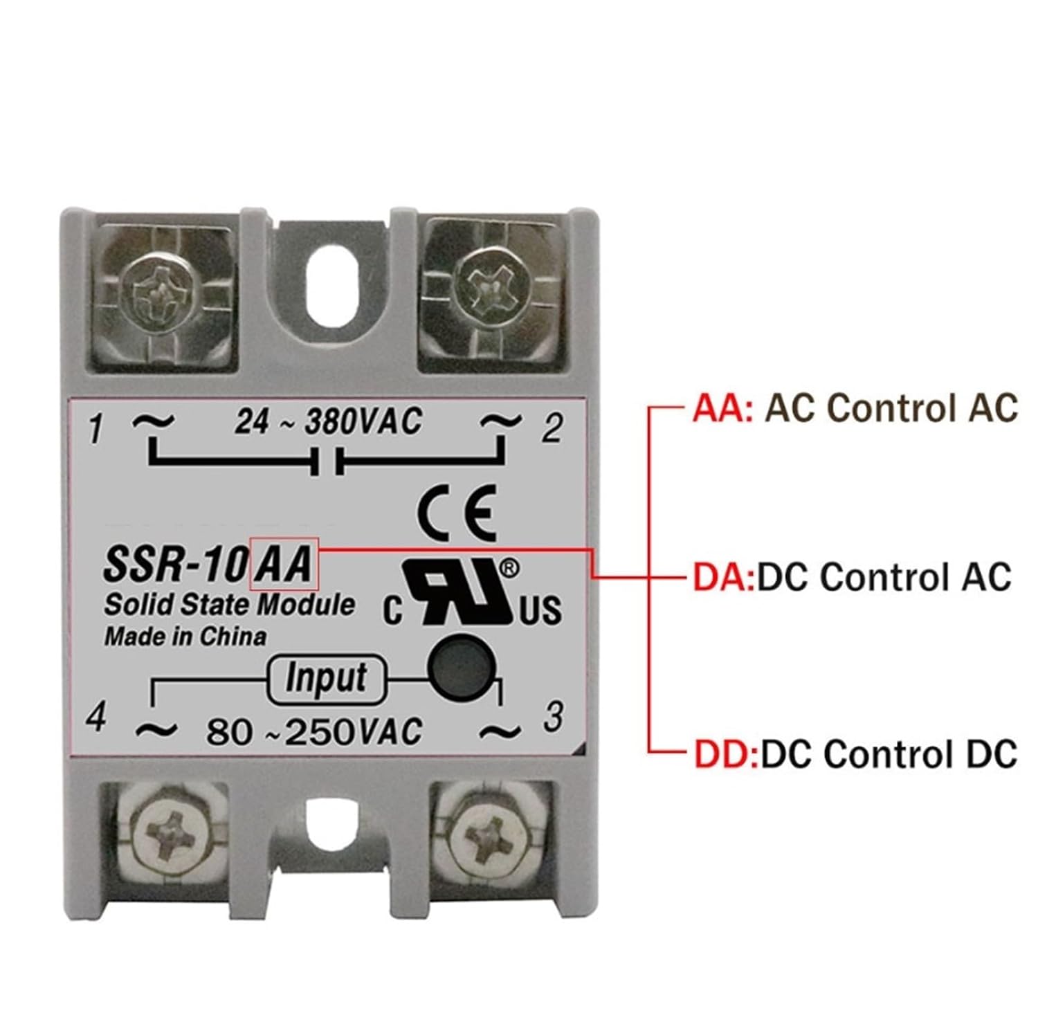 SSR-40DA/40AA/40DD Solid State Relay of 10A/25A/40A/60A/80A/100A for PID Temperature Control(DD(DC-DC),SSR-80DA)