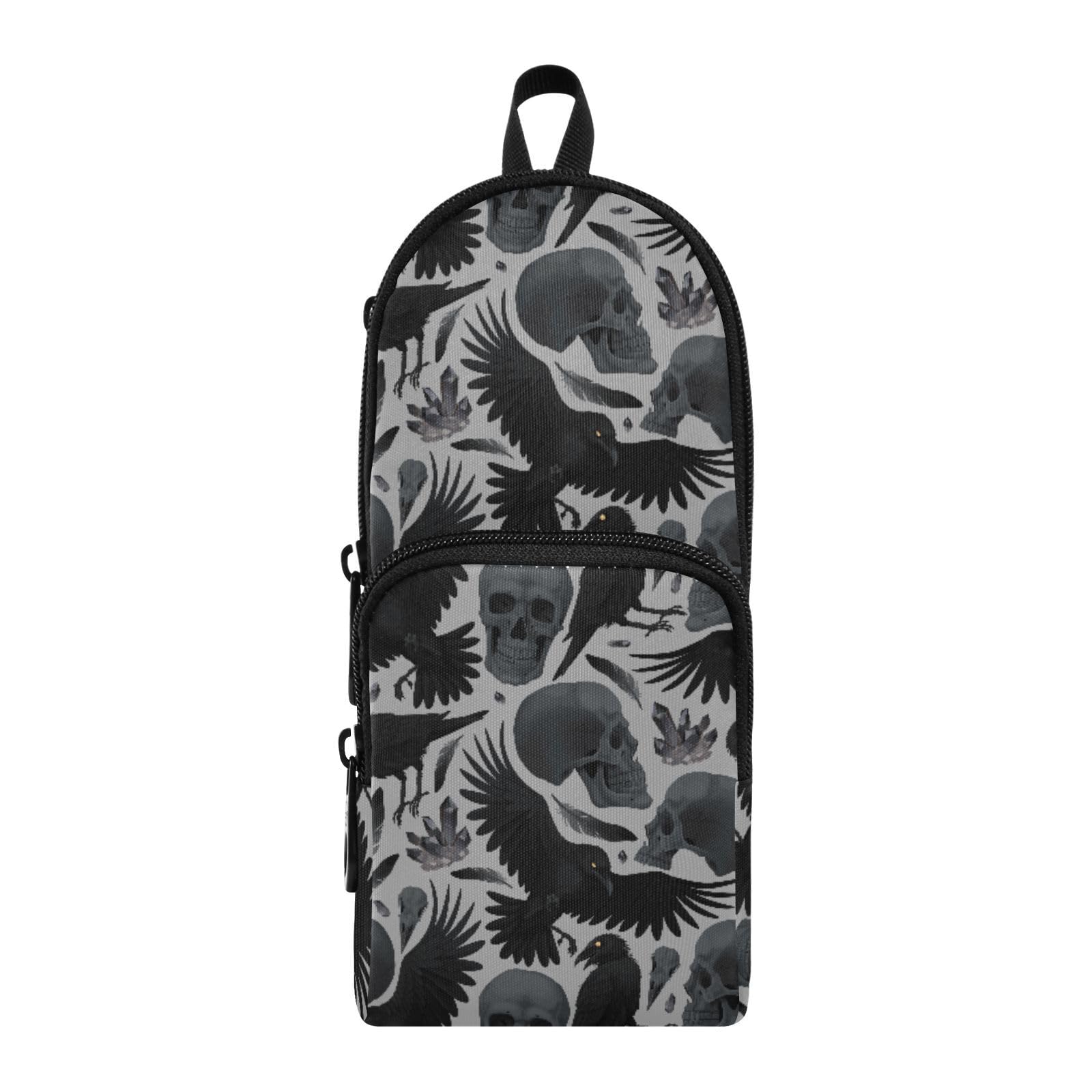 Sletend Pencil Case Big Capacity Gothic Crows Skulls Handheld Pencil Pouch Portable Large Storage Canvas Pencil Bag for Boys Girls Adults Students