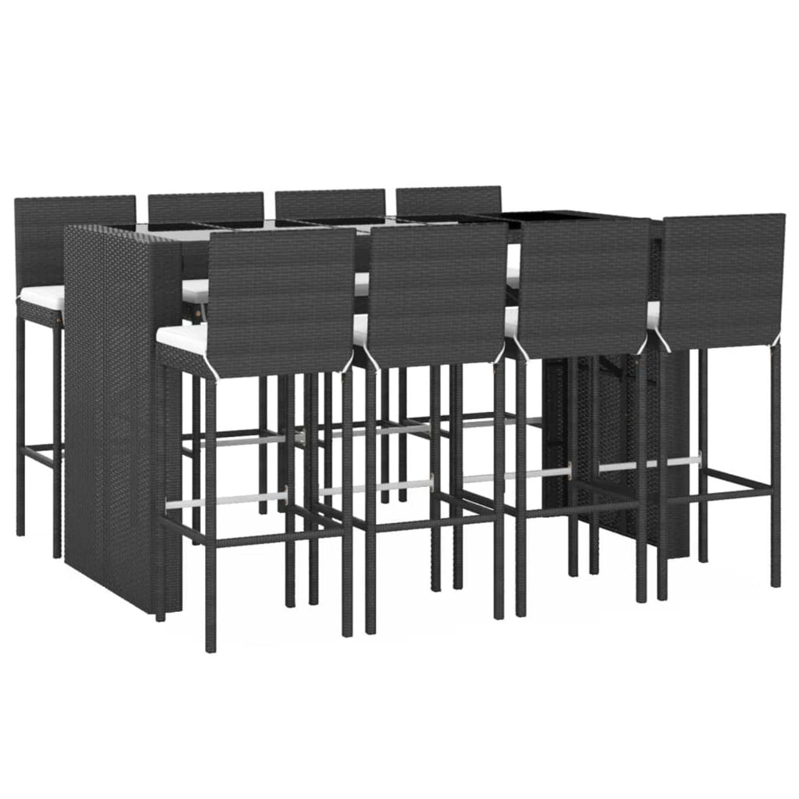 ZEYUAN Ensemble de Bar de Jardin 9 pcs avec Coussins Noir Poly rotin,Banc D'Extérieur,Banc Plastique Blanc,Mini en Plastique Jardin