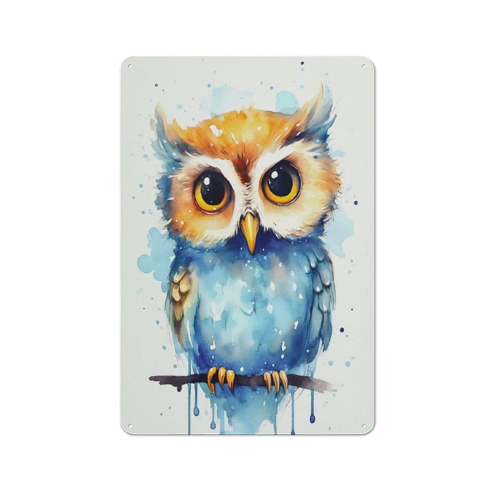 Junmoney Style-19 Retro Cute Baby Owl Watercolors Vintage Tin Sign 30X20cm, Retro Room Decor For Lounge, Study, Pub Or Wall Gallery