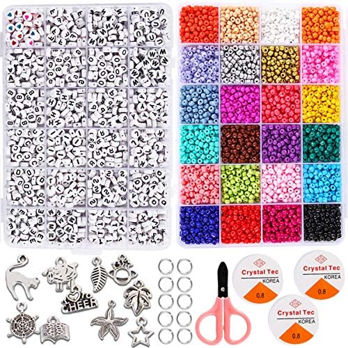 Goody King 4mm 5000pcs+ Beads for Jewelry Making Kit - Bracelet Making Kit Glass Seed Beads Craft Kit Set, Letter Alphabet DIY Arts and Crafts - Birthday Easter Gift for Her Women Kid Age 6 7 8 9