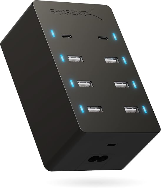 Sabrent 100 Watt 8-Port Family-Sized USB Rapid Charger [UL Certified ] - Includes 2 PD (Power Delivery) Ports (AX-ADPD)