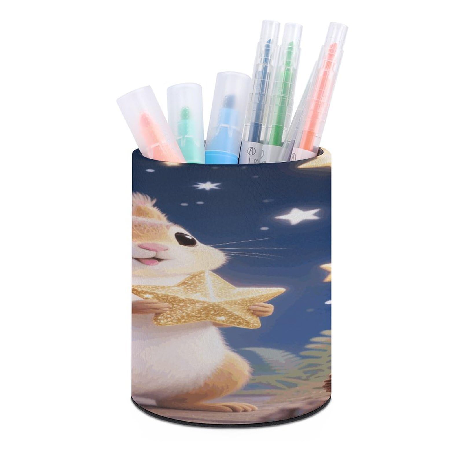 VstaDank - Squirrel Star Round Pen Holder Pencil Holder PU Leather Desk Organizer Stand for Desk Desk Office Decoration