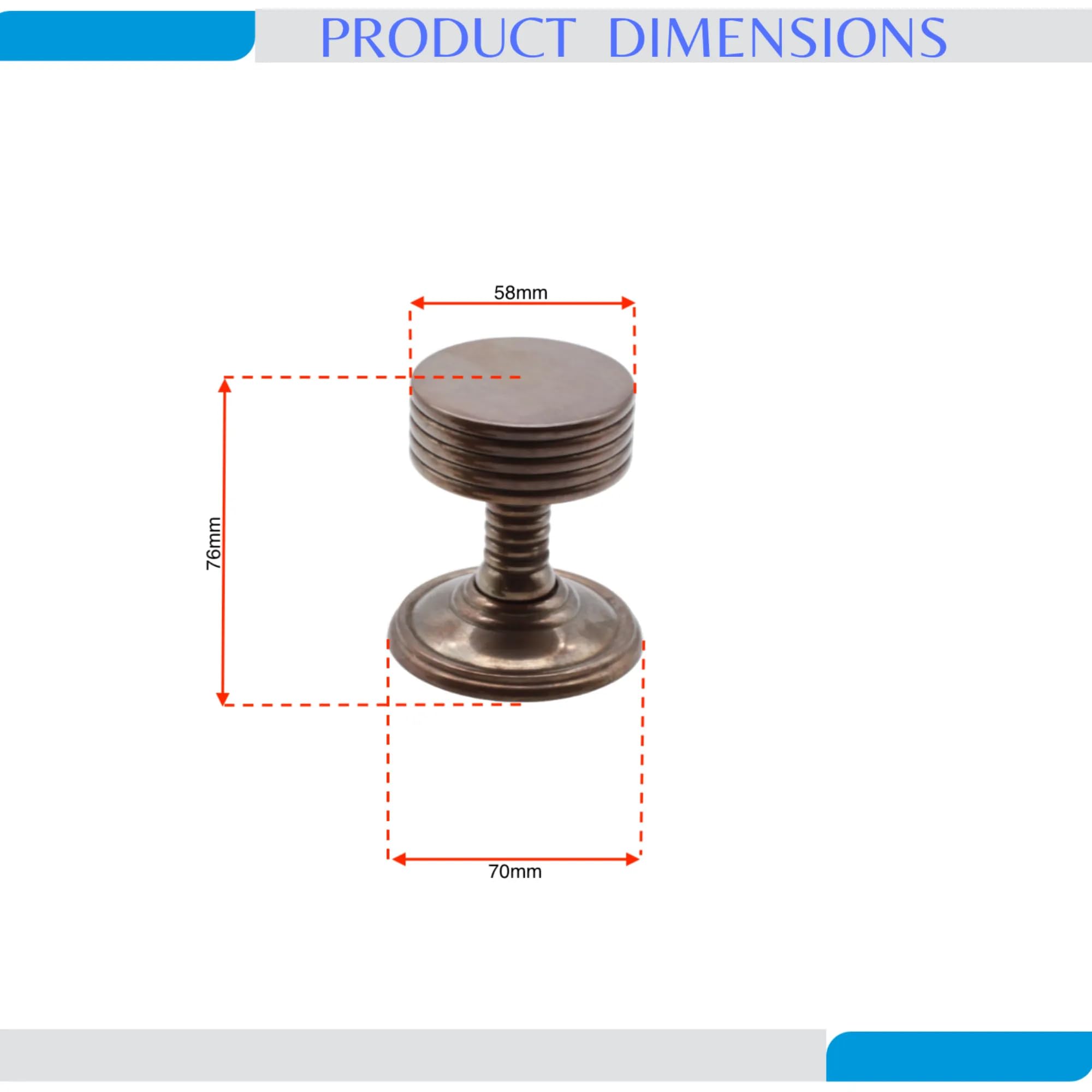 Infinity Decor Ribbed Design Antique Mortice Round Door Knobs unsprung Pull Handles Set 60mm - Ideal for Interior & Exterior Use - Image 3