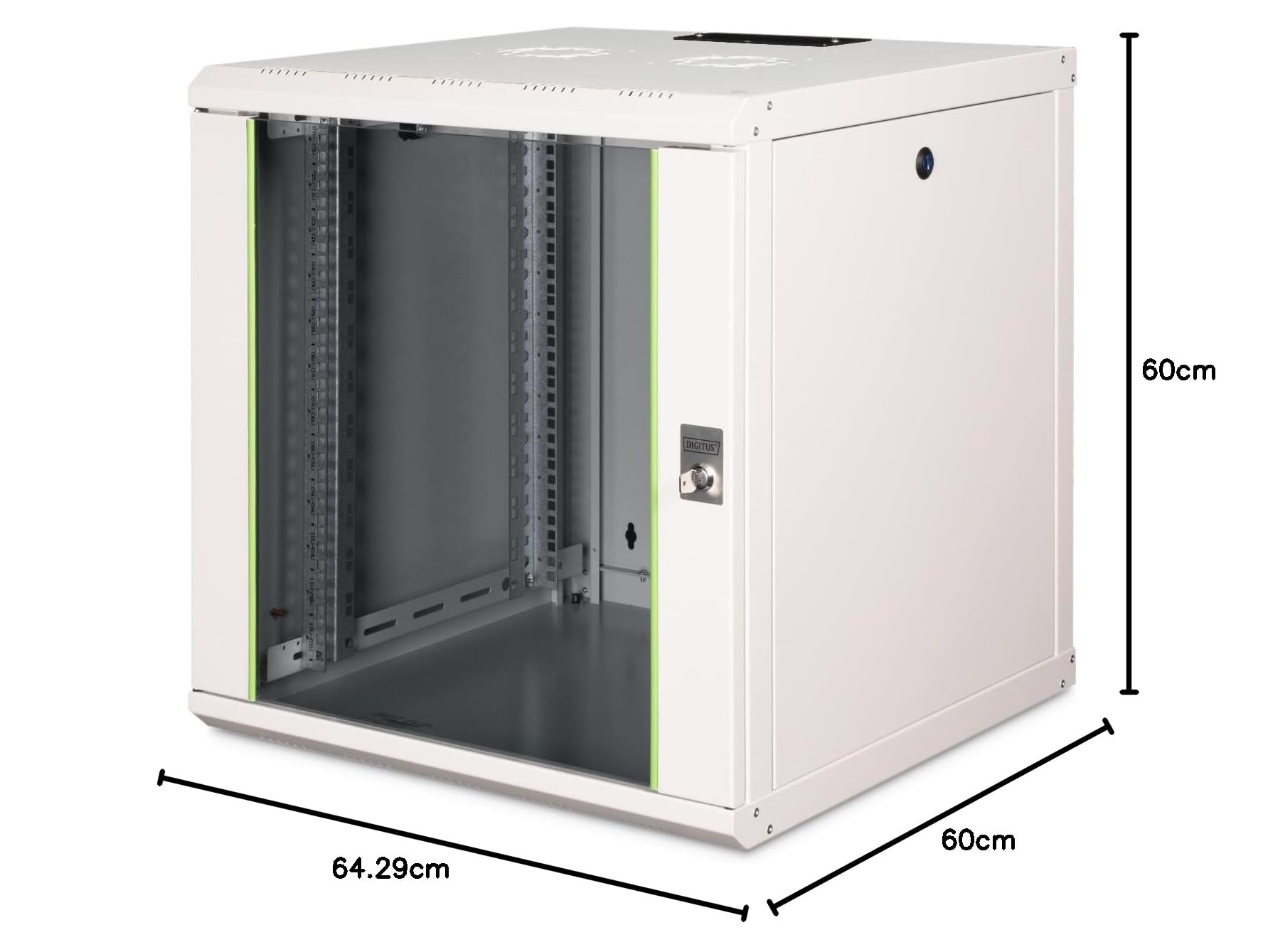 DIGITUS Netzwerk-Schrank 19 zoll 12 HE - Wandmontage - 600 mm Tiefe - Traglast 100 kg - Unique Serie - Glastür - Grau | Nutztiefe 450 mm – Wandmontage – Traglast 100 kg – Sicherheitsglastür – Schutzklasse IP20