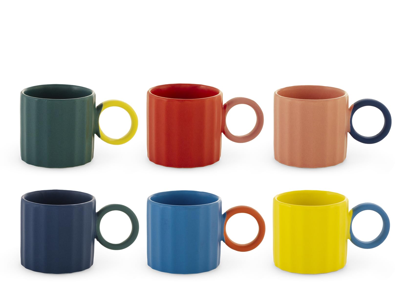 H&H Delight Set of 6 Coffee Mugs - 100ml - New Bone China - Assorted Colours - Dishwasher Safe - Microwave Safe - Stylish and Modern Design