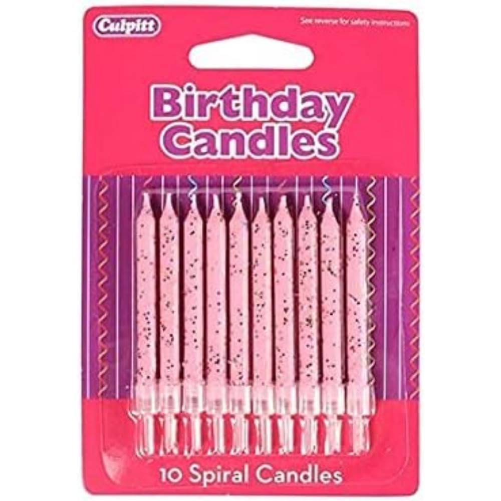 Culpitt Blossom Glitter Cake Candles, 10 Pack, Birthday Candle For Cakes & Cupcakes With A Clear Holder, Add Some Sparkle To Birthdays, Anniverseraries, Special Occasions - 10