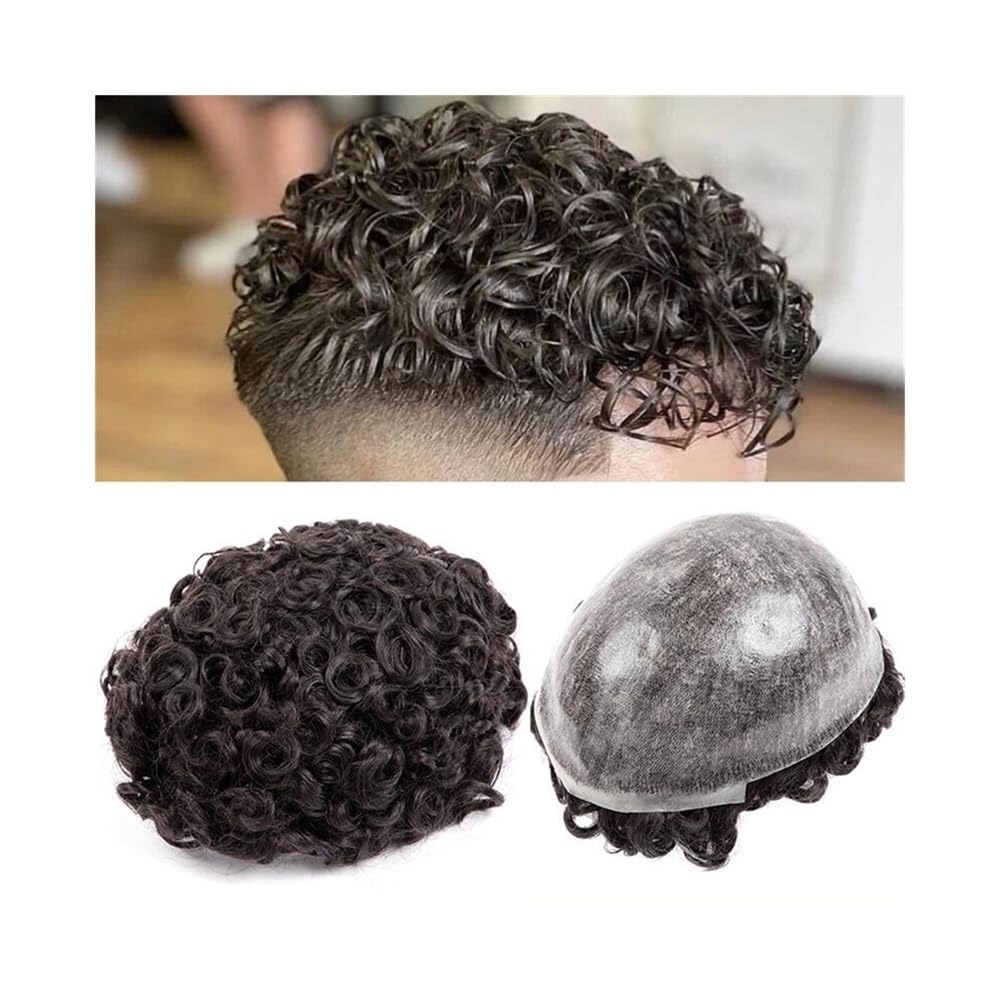 25 mm kręcone męskie treski, wstrzykiwana peruka ze skóry PU, afro kręcone włosy dla mężczyzn (2#, 7 x 10)