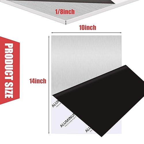 Miniatura 26 de Paquete de 2 chapas de aluminio 6061 de 12 x 12 x 1/8 pulgadas, placas de aluminio resistentes con película protectora, panel plano plano de 0.118