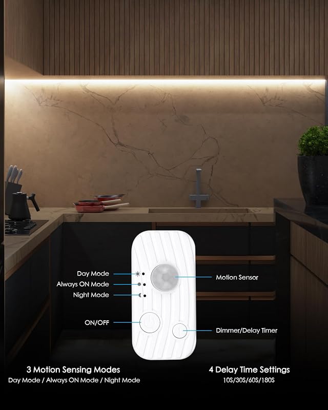 Aclorol USB LED szalag mozgásérzékelővel - 2m, semleges fehér, öntapadós, 5V COB, 18W, szabályozható fényerő, 8mm széles, lépcsőhöz, konyháb