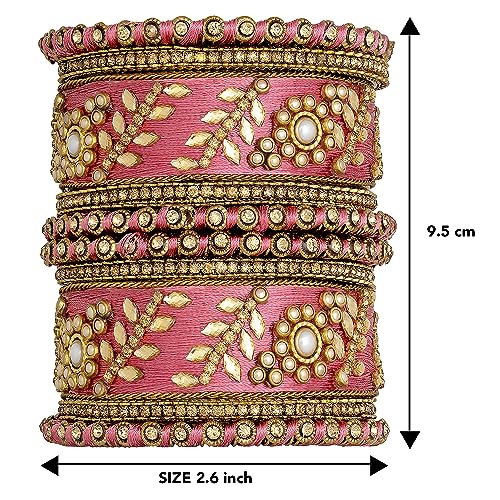 Image of Peora Silk Thread Kundan & Stone Studded Chuda Bangles Set Gift for Women