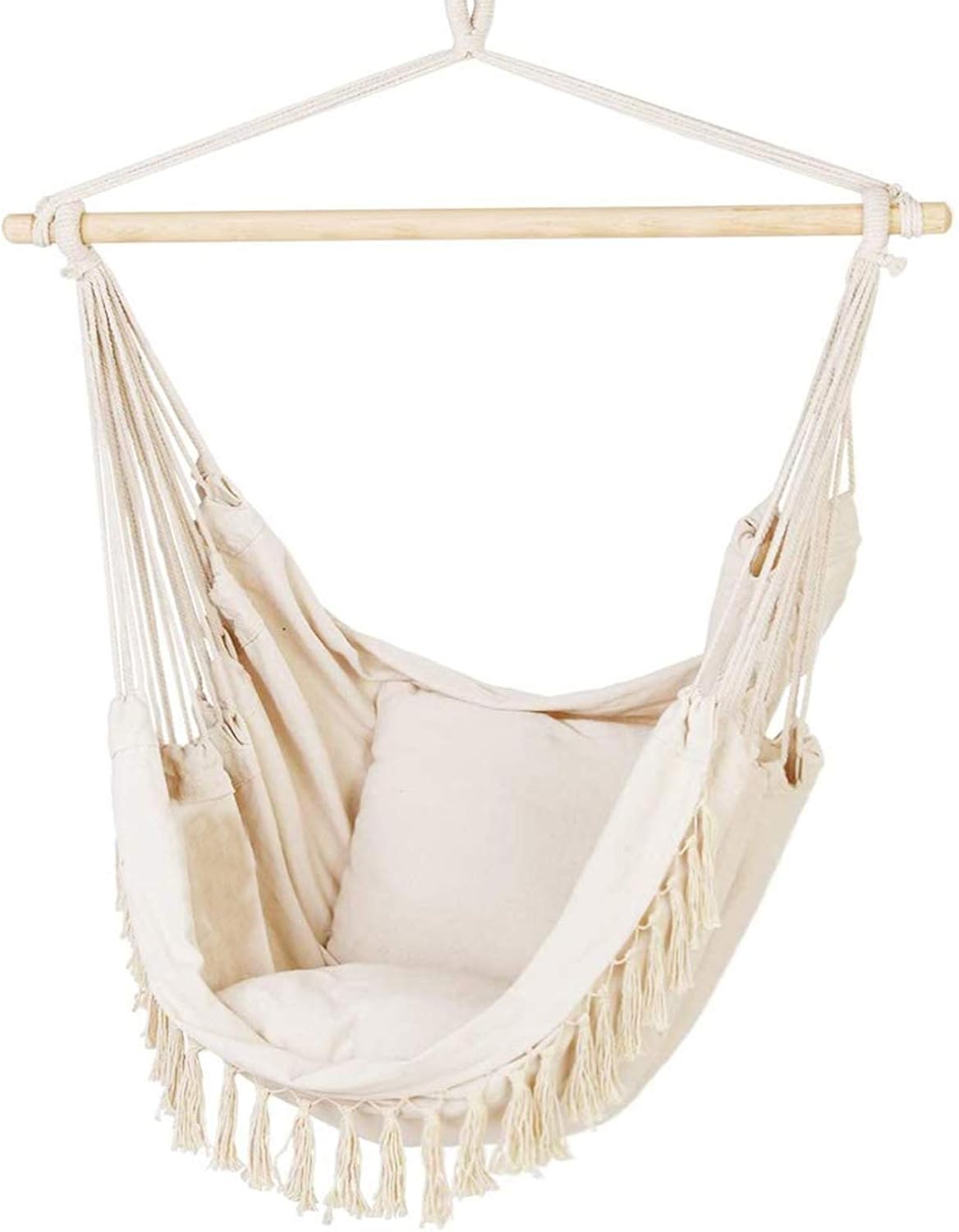 Hammock Chair Swing, Hanging Chairs Rope Swing Seat with 2 Pillows and Stick Perfect for Outdoor/Indoor Yard Deck Patio and Garden, 300 Pound Capacity(American Transportation, Fast Delivery)