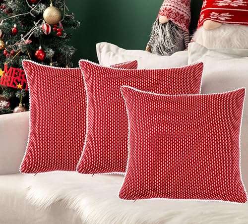 Image of Theme Red Cushion Covers 16 inch x 16 inch | Set of 3 |Cushion Covers 16x16 | Throw Pillow Covers | Decoration Items for Home
