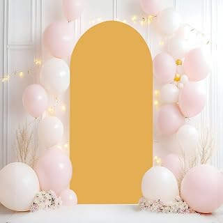 Wedding Arch Backdrop Cover 6.6FT Plain Dijon Mustard Solid Color Spandex Fitted Arch Cover Round Top Stands Cover for Birthday Party Ceremony Banquet Decoration