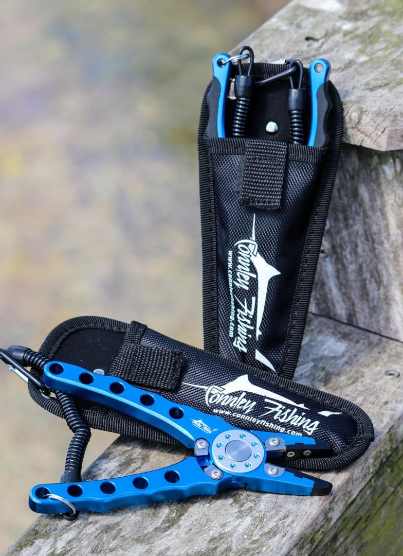 Connley Fishing Twin Cut Fishing Pliers with Line Cutter, Heavy Duty Aluminum Pliers with Case and Belt Clip, Multitool Hook Remover and Line Cutter