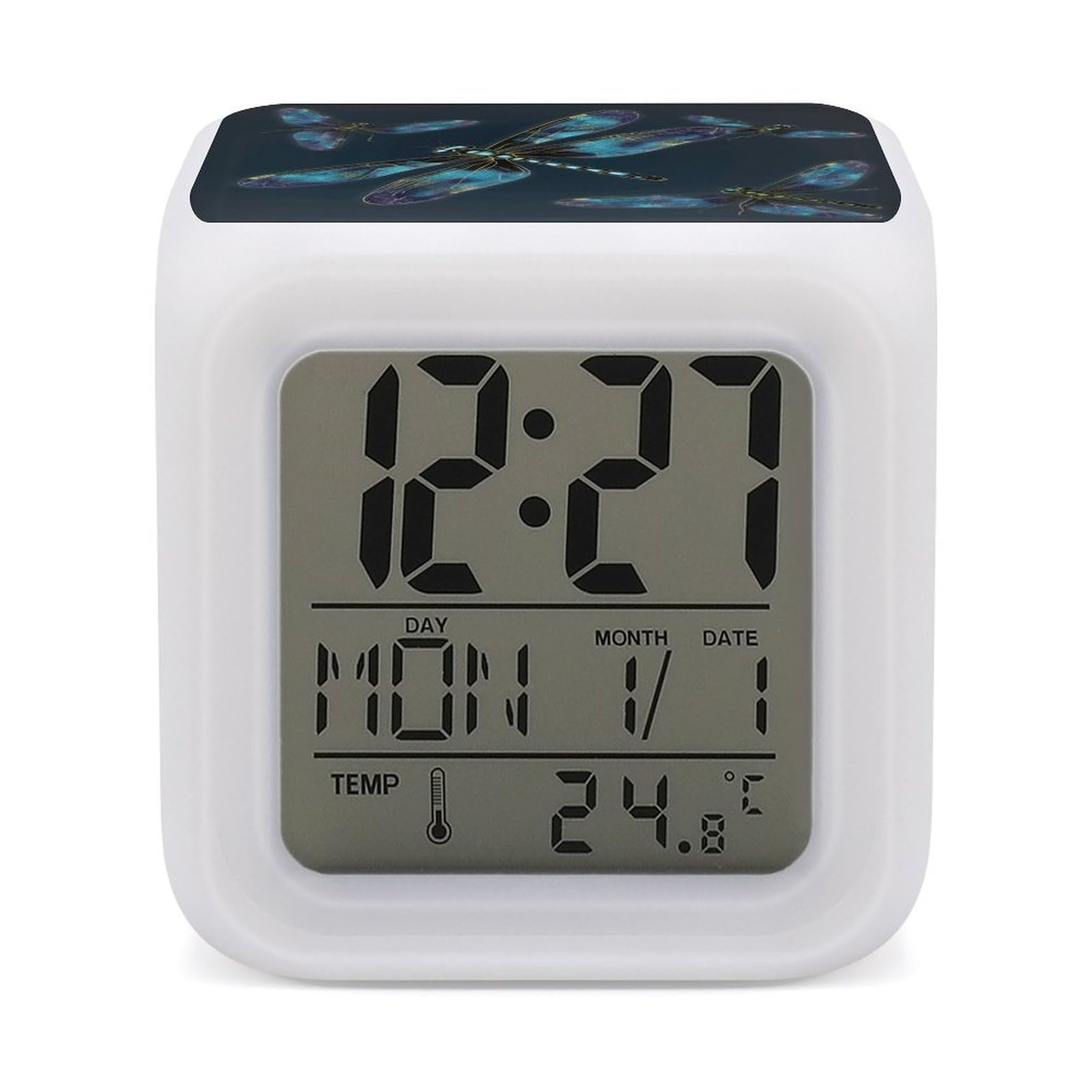 VstaDank Dragonfly Alarm Clocks with 7 Color Changing Night Light Exquisite Bedroom Digital Clocks with LED Temperature Display Desk Clock Ok to Wake Clocks for Heavy Sleeper