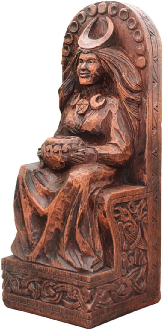 Dryad Design Wiccan Goddess Altar Statue 8" - Rhiannon Pagan Moon Goddess Home Decor - Wood Finish