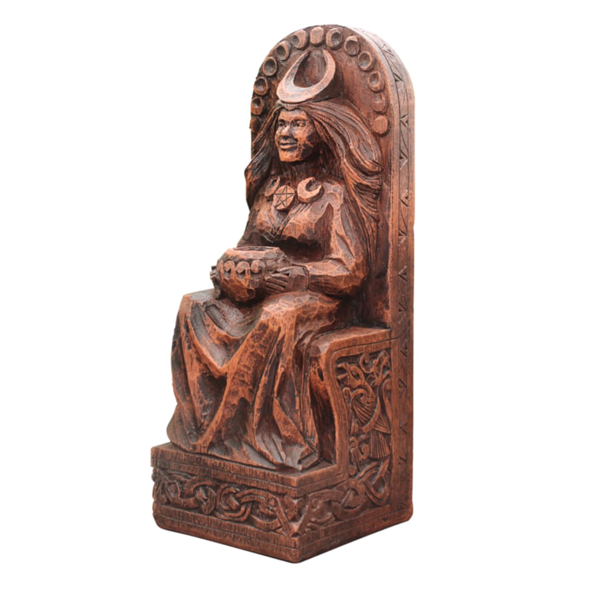 Dryad Design Wiccan Goddess Altar Statue 8" - Rhiannon Pagan Moon Goddess Home Decor - Wood Finish