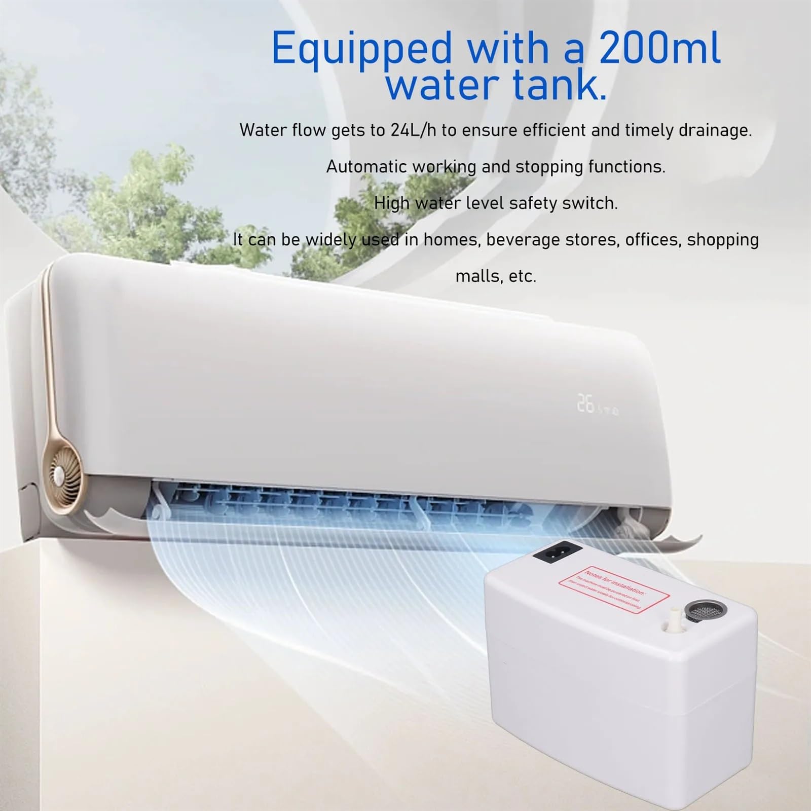 Pompe de Relevage Climatisation, Pompe à condensat Pompe à condensat Pompe de vidan automatique for climatiseur 24 L/h avec boîte de stocka d'eau de 200 ml