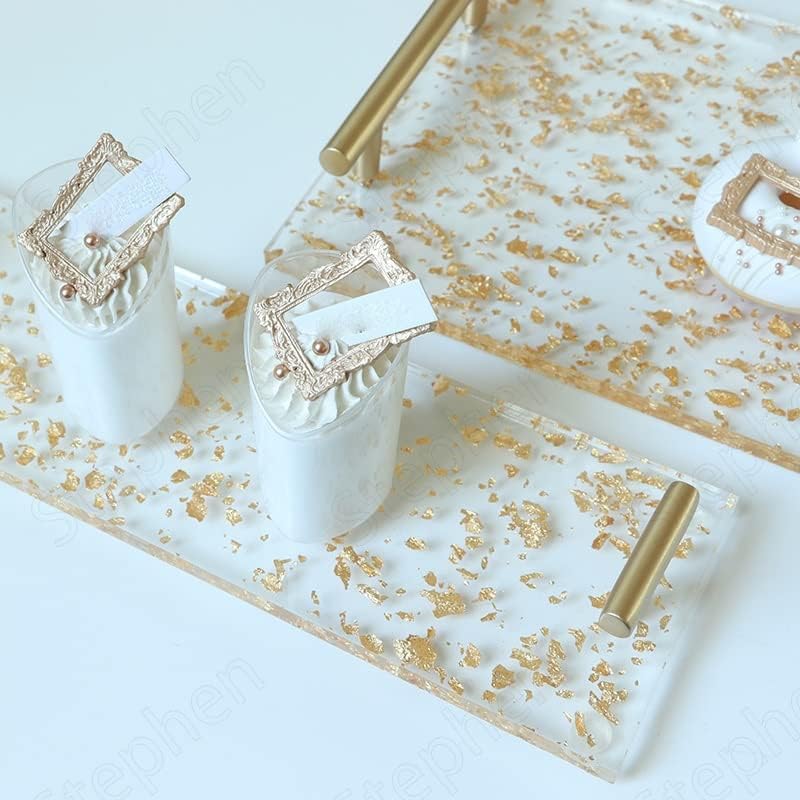 Creativity Acrylic Gold Foil Trays Decorative Stand Ornaments Afternoon Tea Snack Display Tray Bathroom image 3