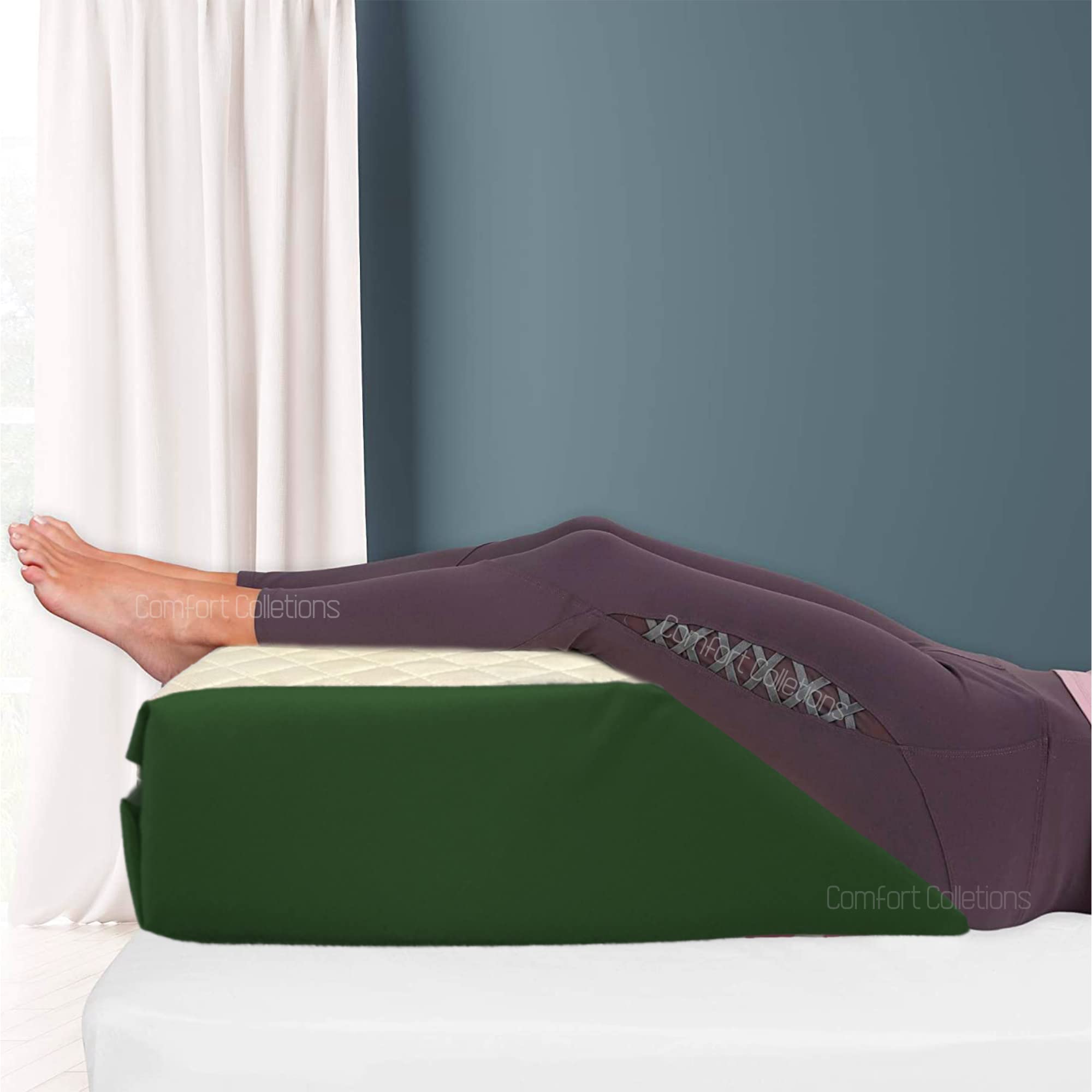 Comfort Collections Leg Rest Wedge Pillow - Memory Foam Clinical Therapeutic Grade Post Surgery Bed Rest Recovery Leg Back Hip Pain Circulation Elevating Leg Pillow COLOUR: Green