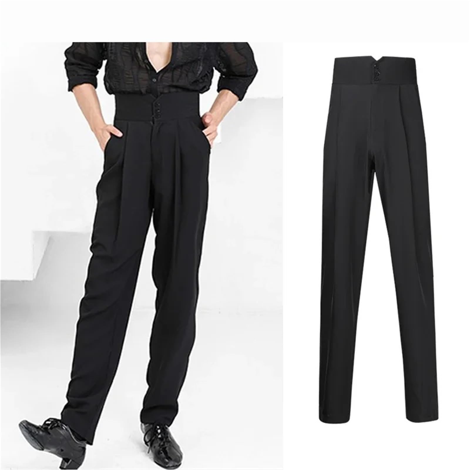 Pantalones de Baile Latino for Hombre, Traje Cintura Alta, Pantalones competición salón, Ropa práctica para Hombre, Salsa, Jazz, Danza