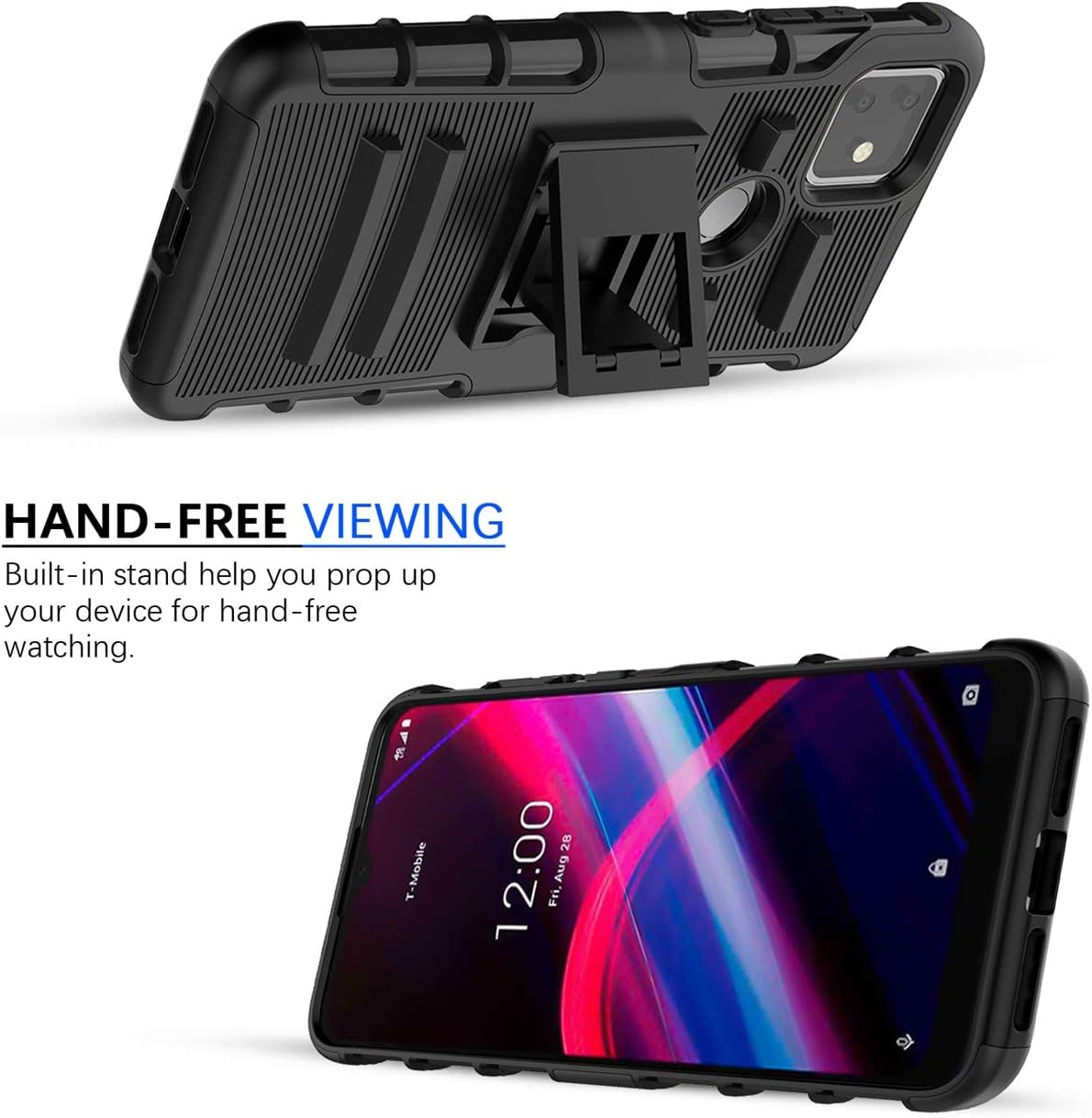 CaseBing T-Mobile Revvl 4 Plus Case,TCL Revvl 4 Plus Case/T-Mobile Revvl 4+ Phone Case,[Heavy Duty][Built-in Kickstand][Dual Layer] Non-Slip Hybrid Case Cover-Black