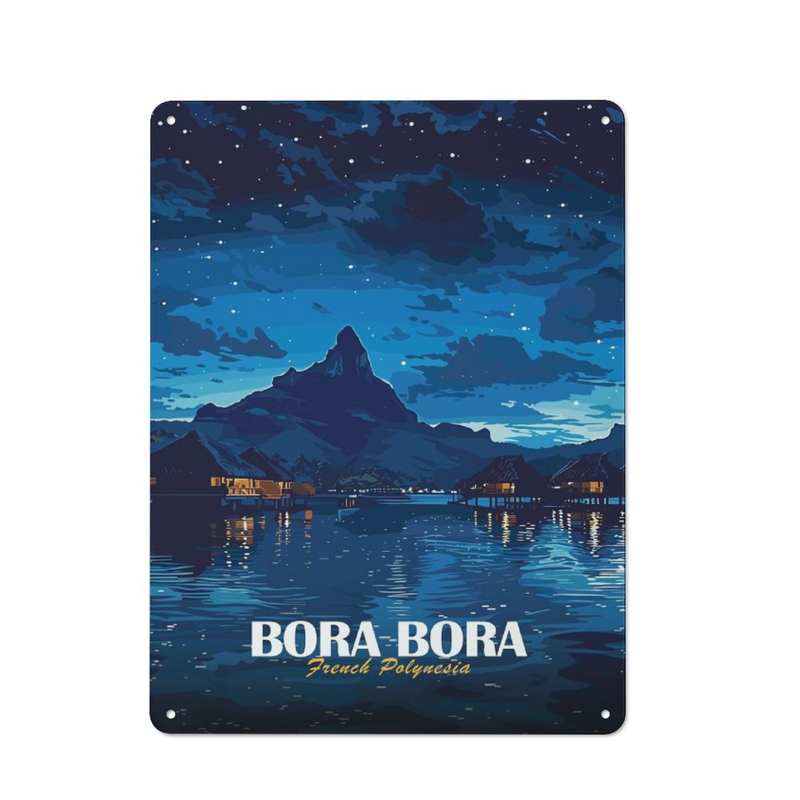 Junmoney Style-2 For Hobby Room Or Studio, Bora-Bora French Polynesia Night Retro Metal Sign 40X30cm, A Decorative Gift For A Newly Furnished Hobby Room And Studio