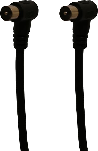 electrosmart Black Male Coax Plug to Male Coax Plug TV Aerial Cable with 90 Degree Right Angled Connectors  Length: 5m