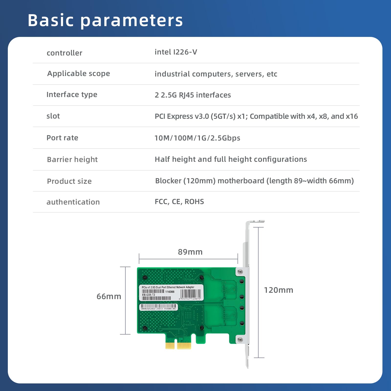 Buacoz Dual-Port Server Network Card with Intel I226-V Chip PCI-E X1 2.5G Gigabit Ethernet Card RJ45 LAN Network Adapter Support Windows/10/11/Windows server/2022