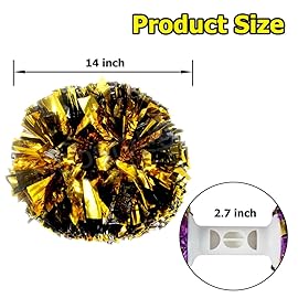 Hooshing 2PCS Gold and Black Pom Poms Cheerleading Metallic Cheer Pom Poms with Baton Handle for Sports Team Spirit Party Kids Adults