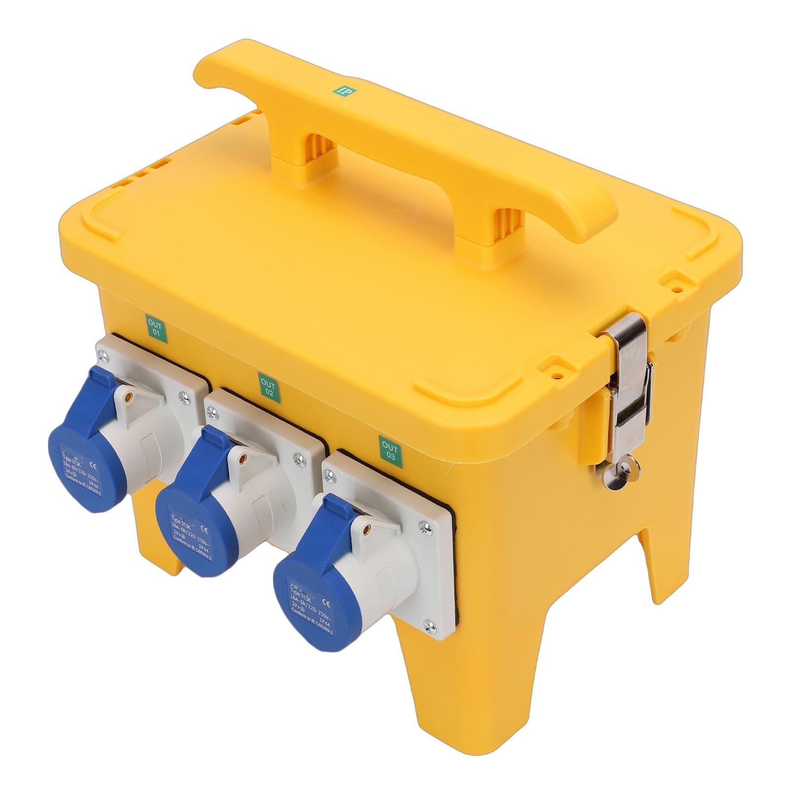 Caja de Distribución de Energía Resistente a la Intemperie con 3 Salidas CEE para Uso en Exteriores, Enchufes de 3 Clavijas, Portátil, 11,8x9,1x11, Pulgadas