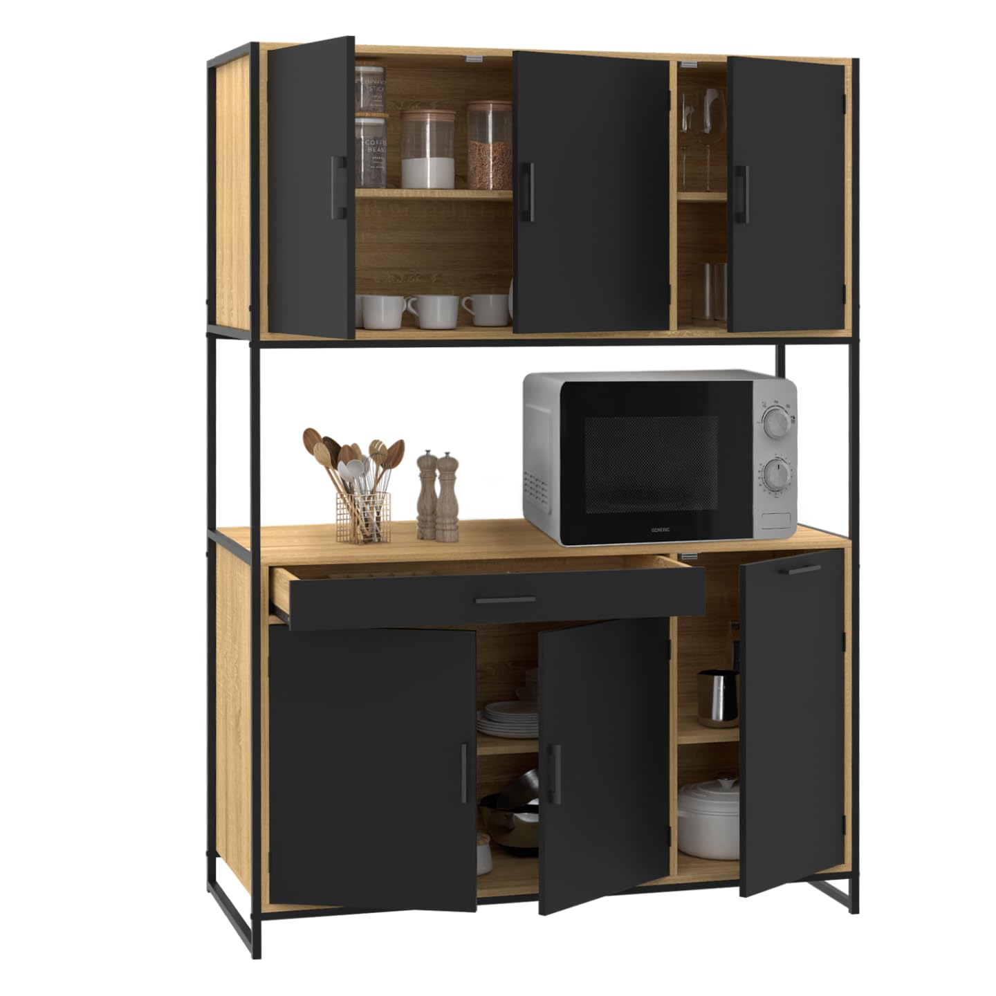 IDMarket - Buffet de Cuisine 120 cm Boston Design Industriel | Avec 6 portes et tiroir