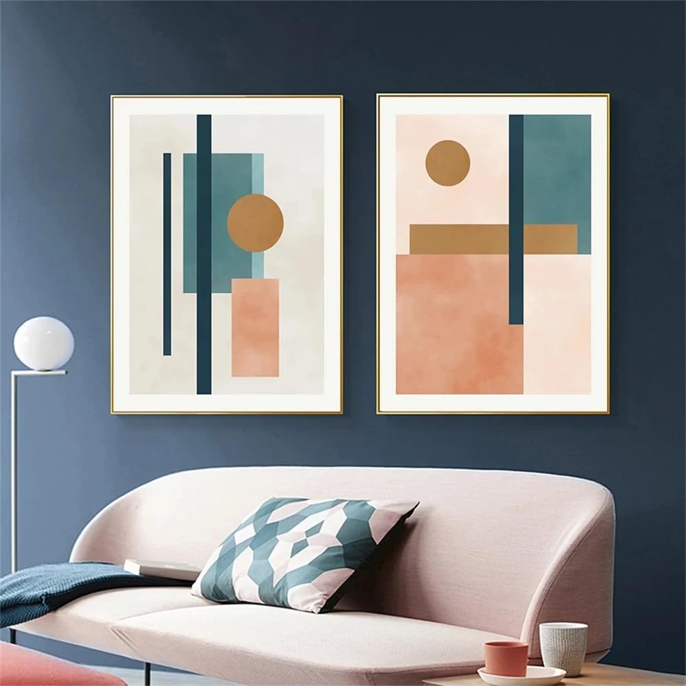 WBYZAC 2 Pieces-Abstract Watercolor Beige Pink Blue Geometric Painting Wall Art Poster Print Modern Wall Painting Living Room Office Home Decoration-50 * 70cm (No Frame)