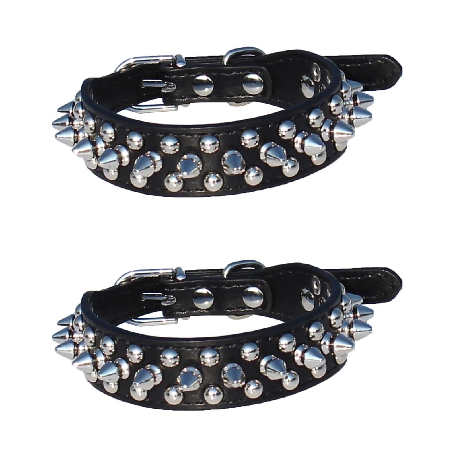 BESPORTBLE 2pcs Adjustable Dog Collar Dog Chain Collars Pet Rivet Pu Puppy+ Pu Small s Spiky s, Black, medium