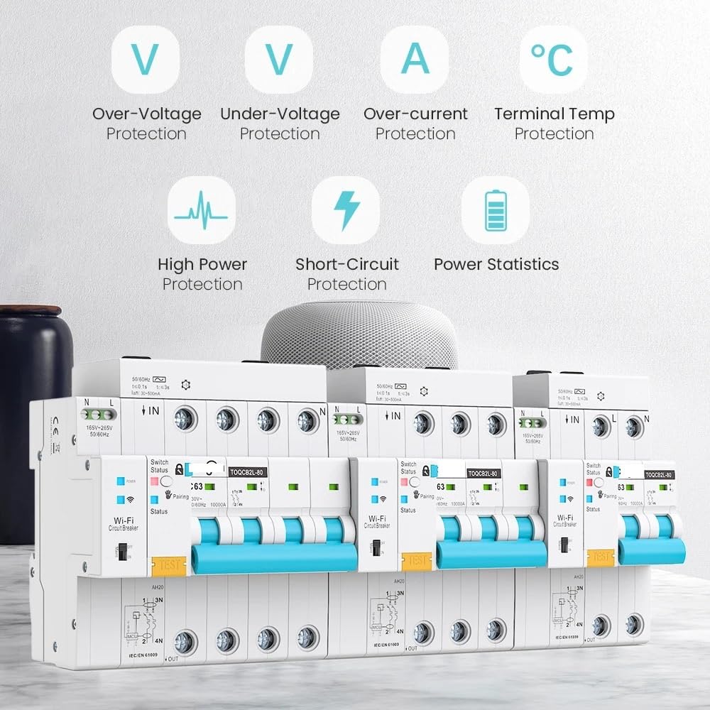 RCBO Interruttore automatico di misurazione WIFI Smart Life Timer Interruttore di richiusura automatico dell'interruttore wireless con telecomando(2P)