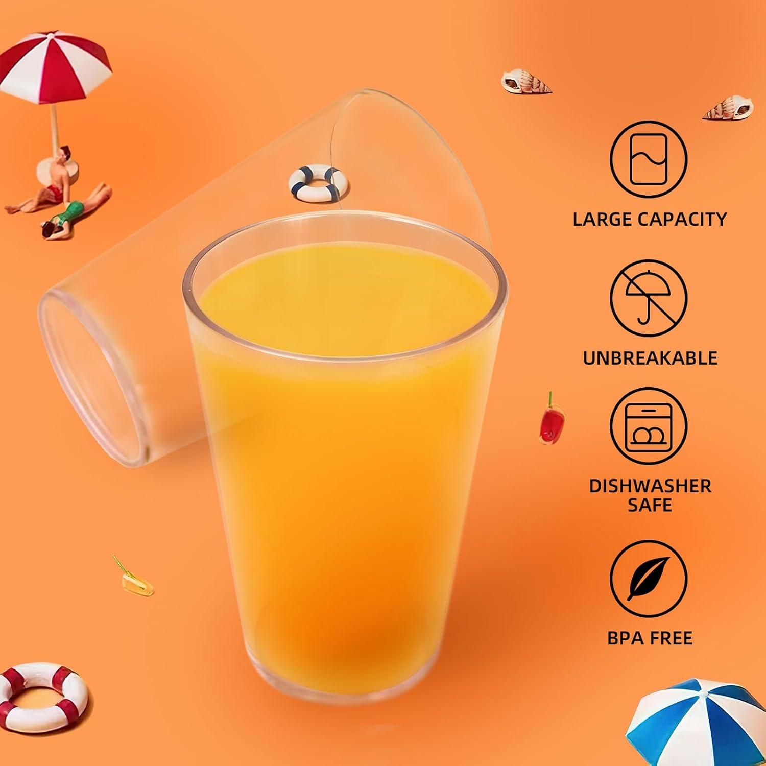 32 OZ Large Plastic Cups Reusable，Clear Unbreakable Iced Tea Tumblers, Set of 6 Stackable Drinking Cups for Poolside Party Home Travel BPA-free Top-rack Dishwasher Safe,Freezer Safe - Image 5