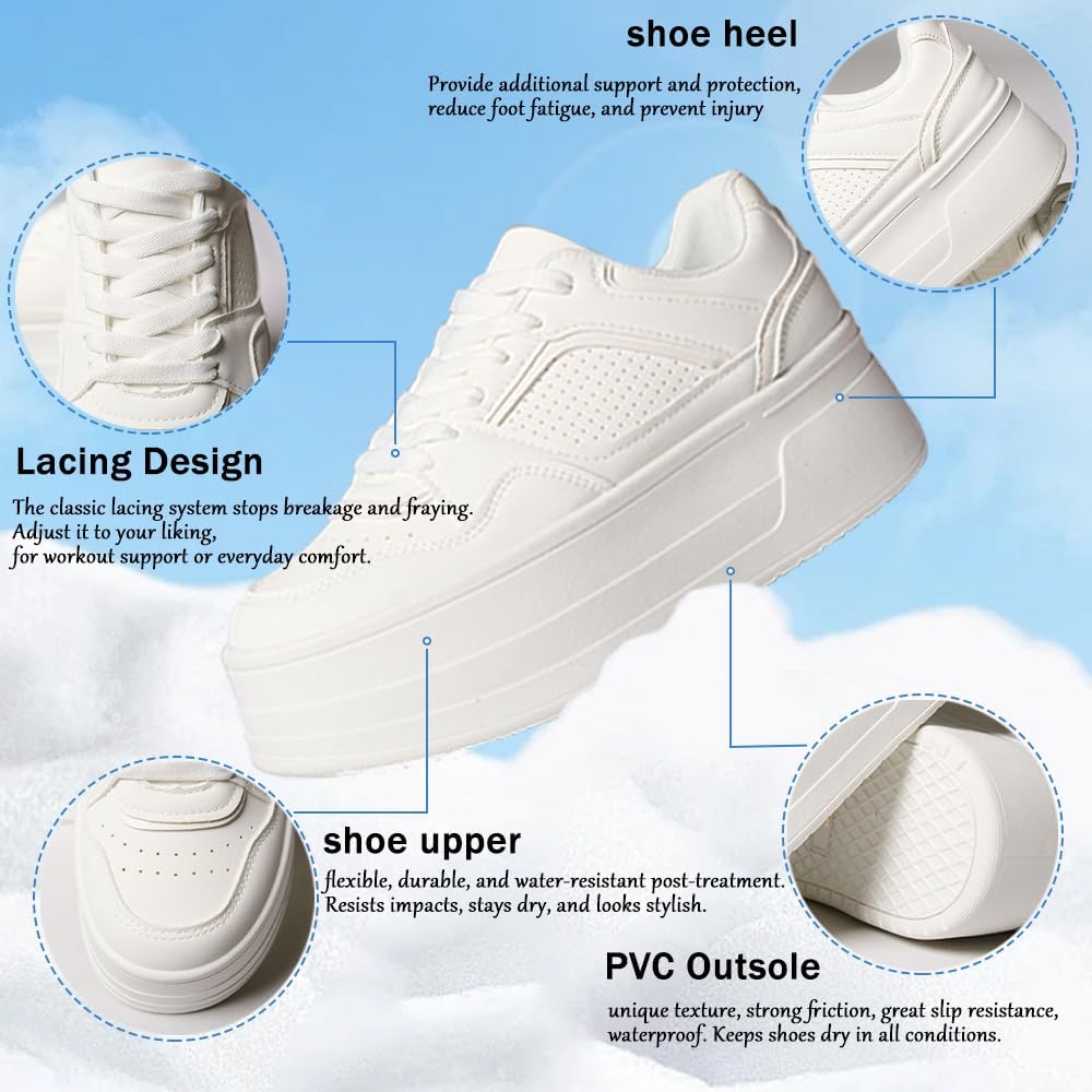 Sneakers for Women,Stylish Thick Soled Breathable White Walking Shoes, Non Slip, Lightweight, Comfortable, Soft Sole - Image 4