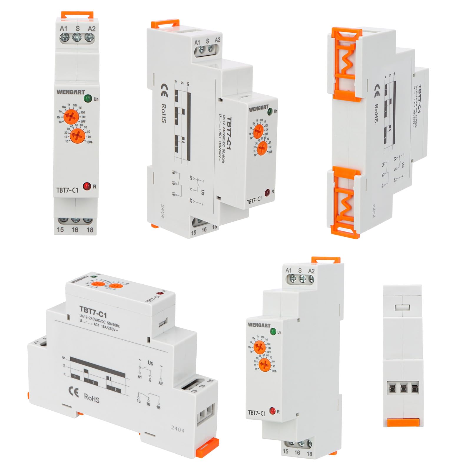 Wengart Relé de tiempo de retardo TBT7-C1, Delay Off_1SPDT Apagado retrasado relé de retardo de tiempo con función única, ACDC12-240V 16A, adecuado para el control de retardo de la carga
