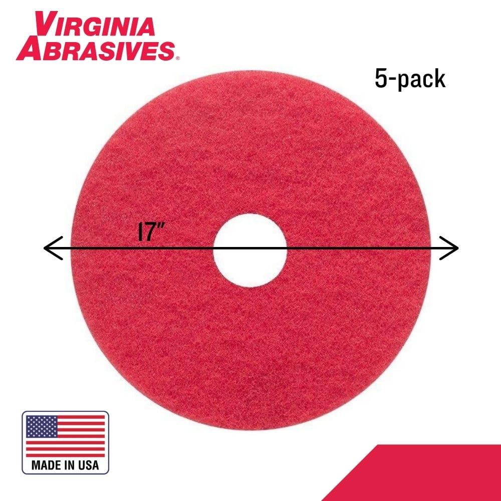 Virginia Abrasives Almohadillas de mantenimiento de suelos rojas de 17 pulgadas, almohadillas sintéticas no tejidas para pulido/eliminación de arañazos para máquinas orbitales