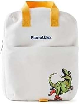 PlanetBox Lunch Tote Bag Rockin Dino Edition 2-in-1 Convertible Backpack Tote with Adjustable Straps, Pockets and Water-Resistant Interior Durable, BPA-Free, and Machine Wash Safe