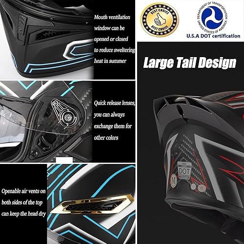 Miniatura 3 de Casco modular Bluetooth para motocicleta, soporte Bluetooth para 2 personas, casco integrado de cara completa, casco abatible con visera solar