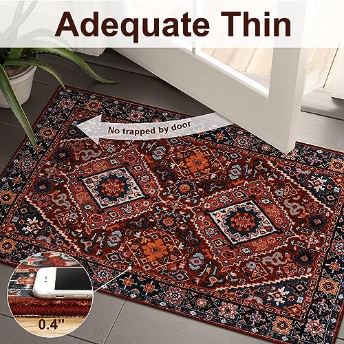 Beeiva Tapete Oriental 2x4 pies Rojo/Multi Antideslizante miniatura 5