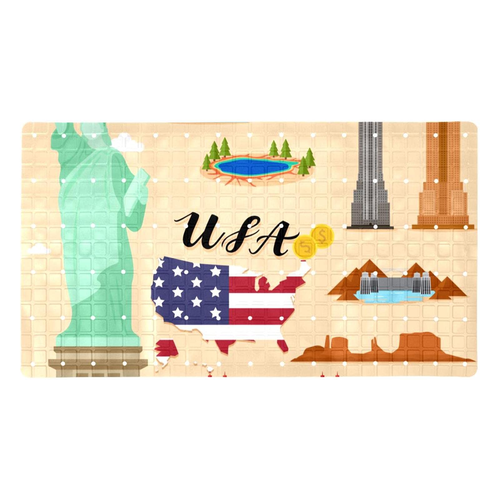 Tapis de douche antidérapant pour baignoire motif USA lavable